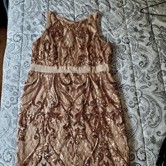 Adrianna Papell Rose Gold Sequin Dress - Picture 1 of 8